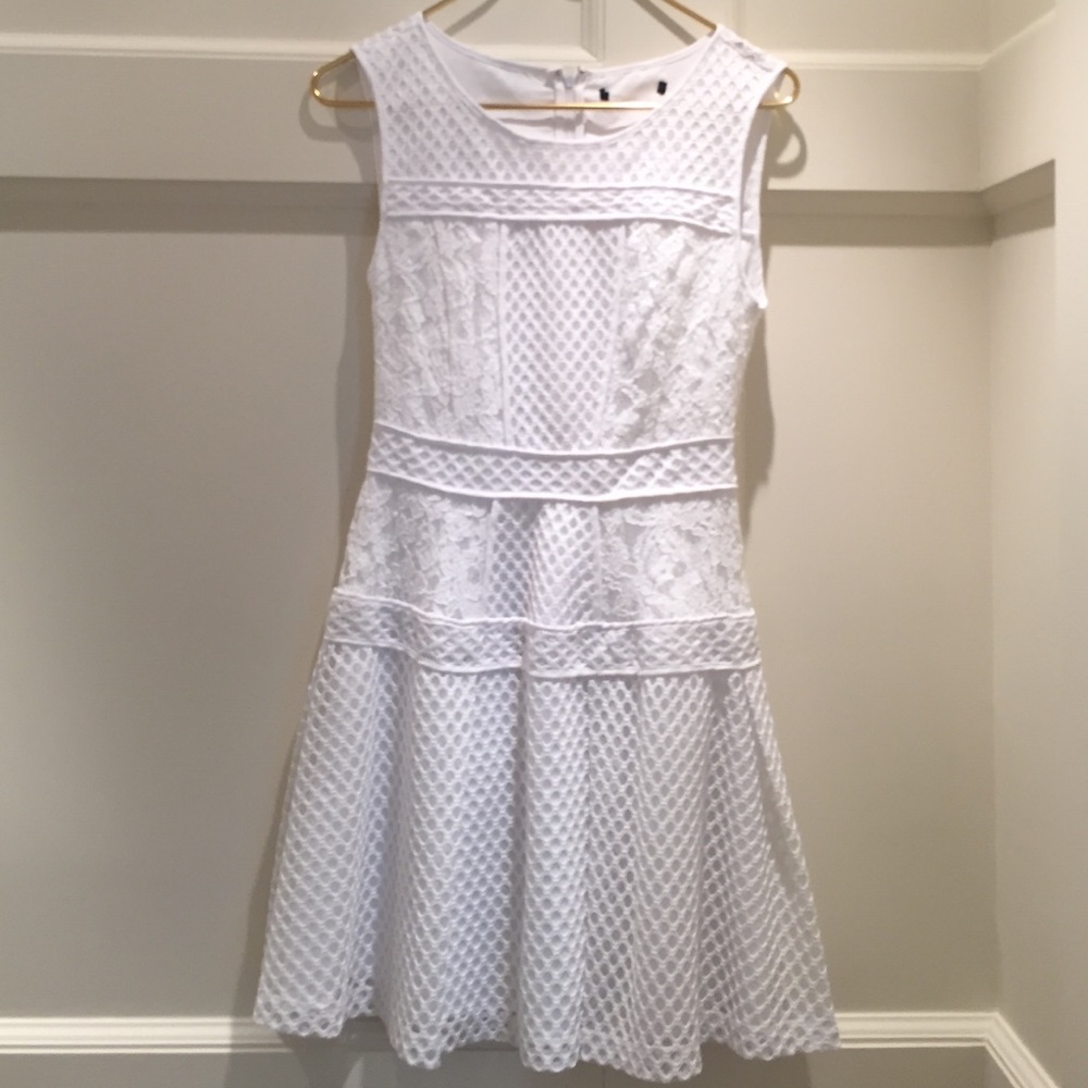 Sleeveless White Lace Fit & Flare Mini Dress